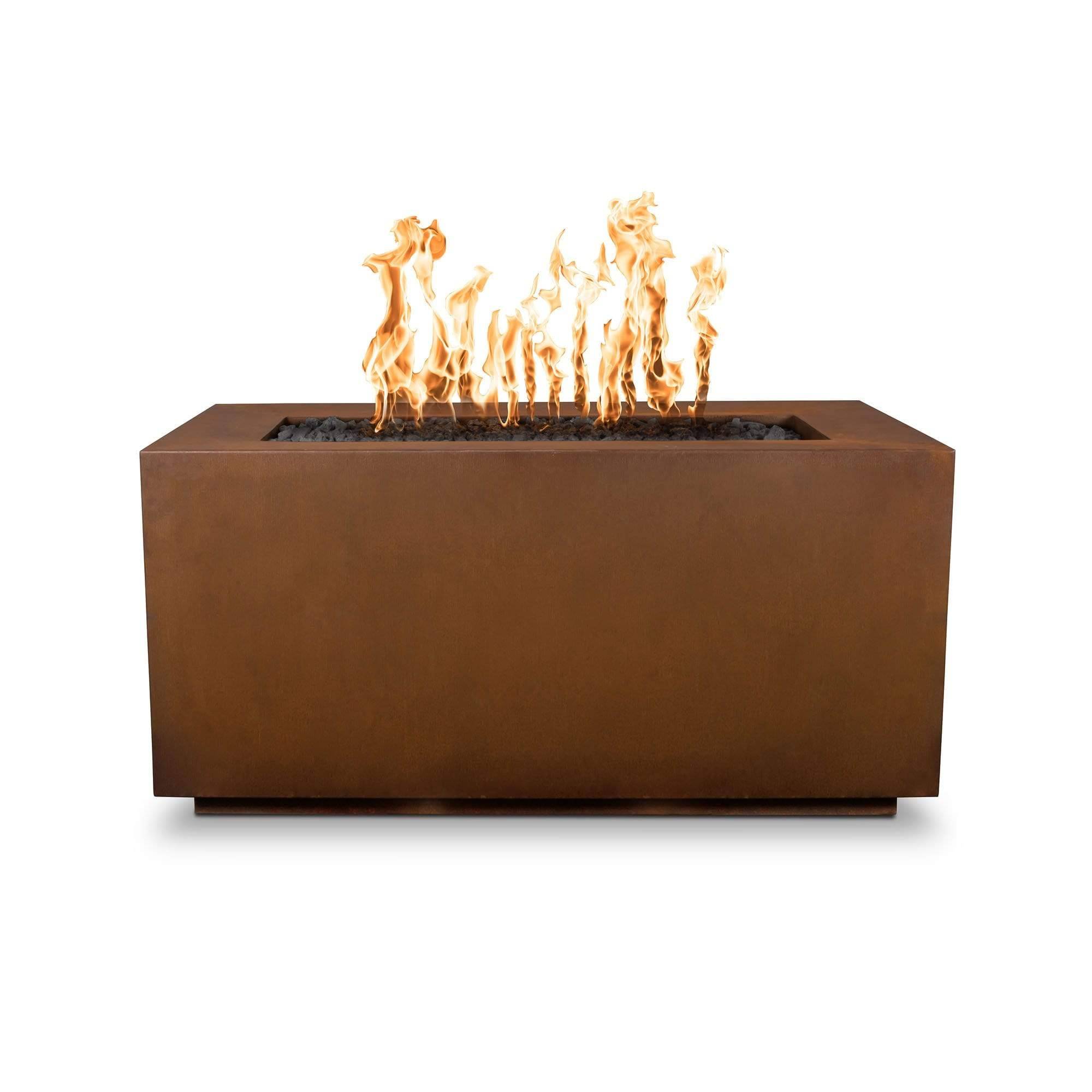 The Outdoor Plus Pismo Metal Fire Pit OPT-R4824PCR Fire Pit The Outdoor Plus Corten Steel Electronic Ignition Natural Gas on a white background