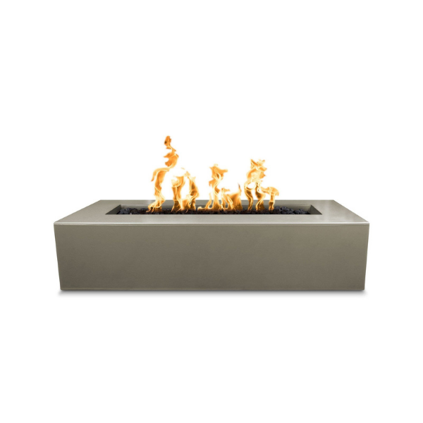 The Outdoor Plus Regal Concrete Fire Pit In Ash With Flame On A White Background