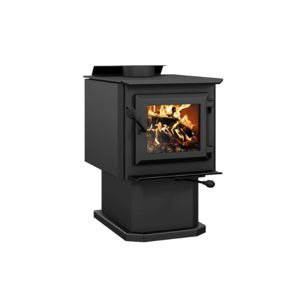 Ventis Hes140 Small Wood Stove On Pedestal In Sideview Sample Photo